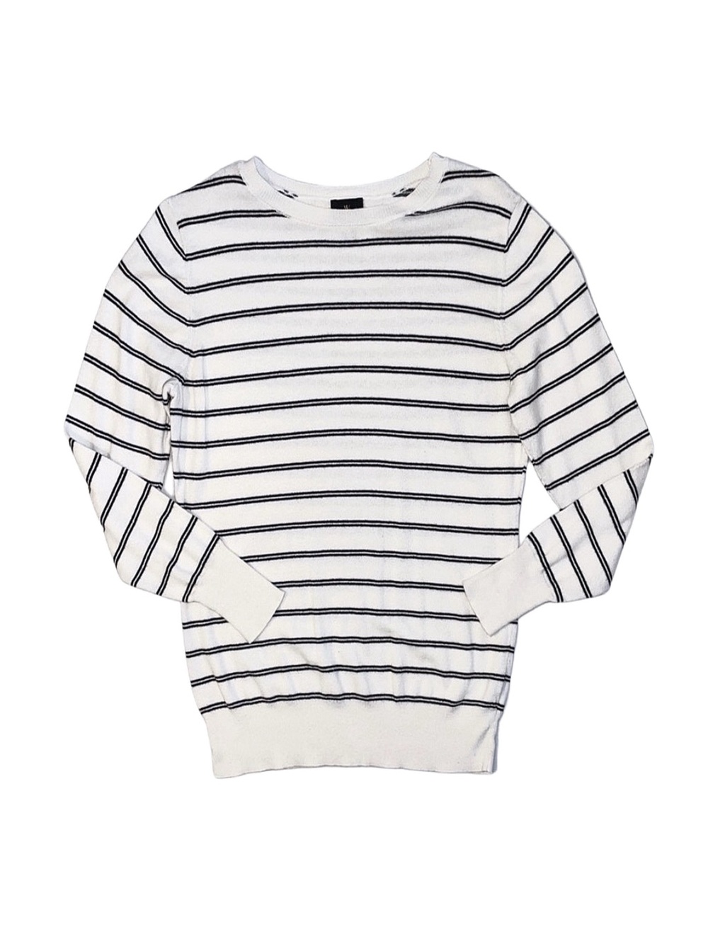 WORTHINGTON Women's White And Black Striped Long Sleeve Sweater Size Large